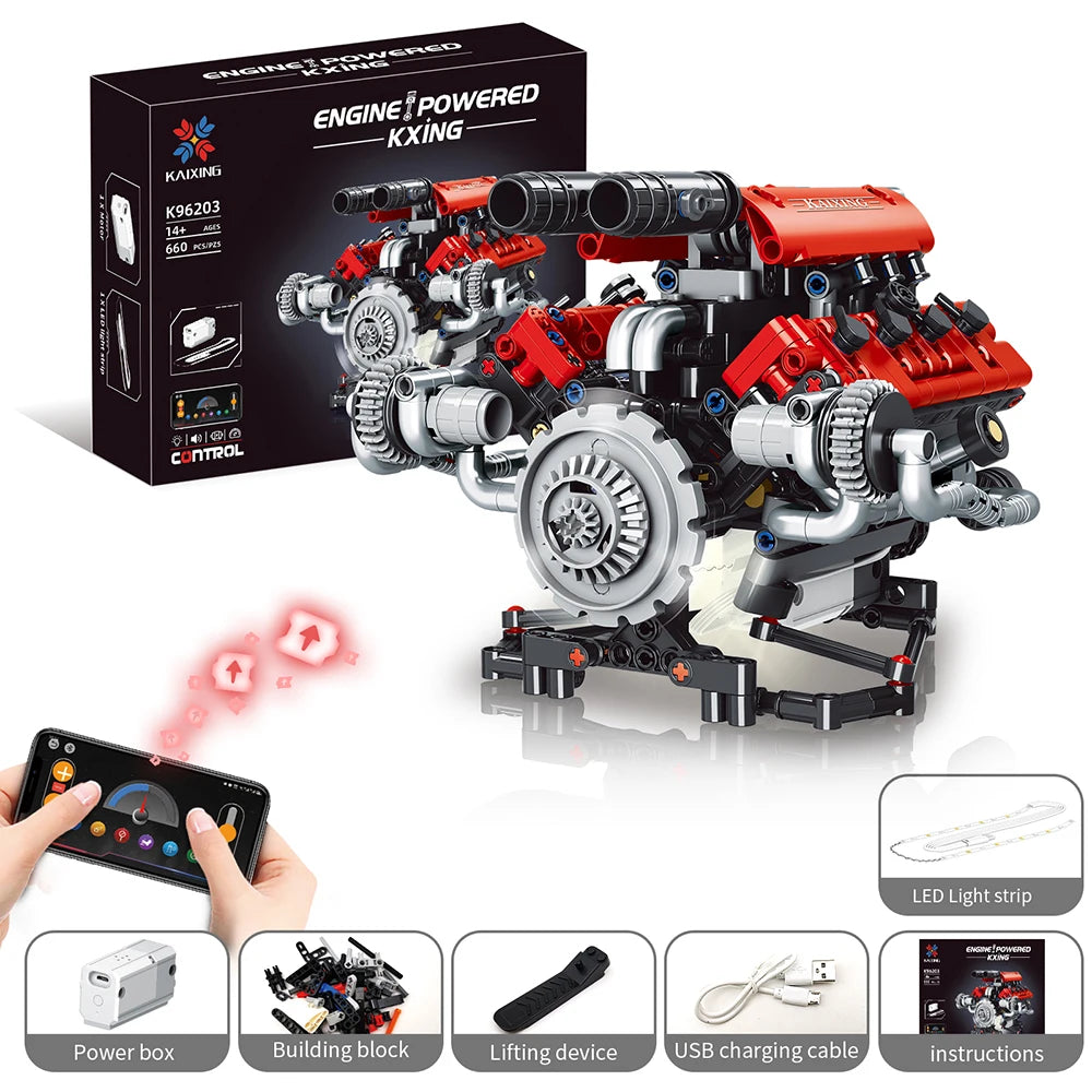 NEW Creative V8 Engine Model Set Building Block Technical Cars With LED Light Assembly Bricks Toys Decor Kids Christmas Gifts