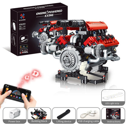 NEW Creative V8 Engine Model Set Building Block Technical Cars With LED Light Assembly Bricks Toys Decor Kids Christmas Gifts