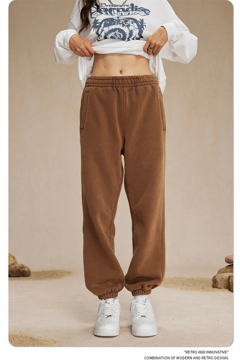 ZODF Retro Winter 360gsm Batik Washed Fleece Sweatpants Unisex Loose Drawstring Warm Joggers HY0714