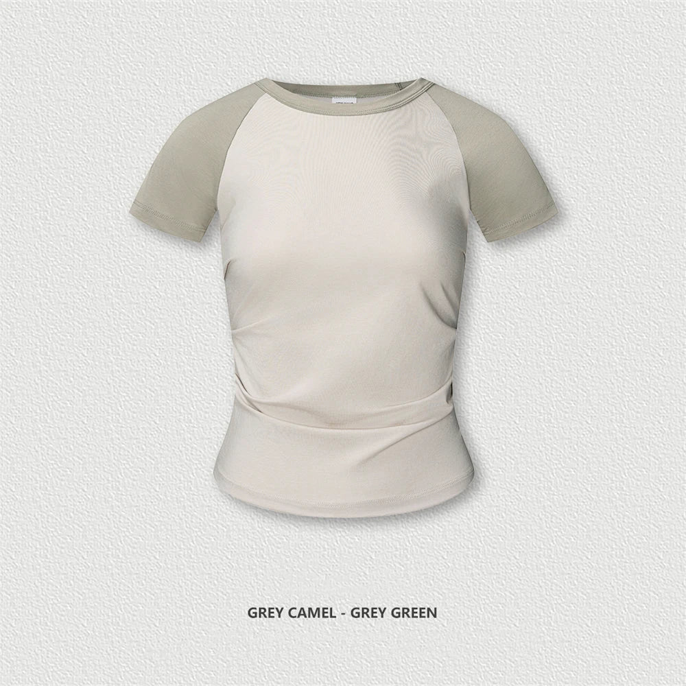 ZODF Hotsweet Summer Women Raglan Sleeve T-Shirts Girls Slim Fit 150gsm Casual Patchwork O Neck T Shirt Brand Tees HY1021