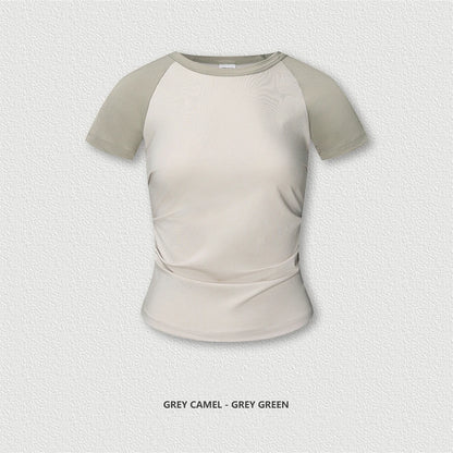 ZODF Hotsweet Summer Women Raglan Sleeve T-Shirts Girls Slim Fit 150gsm Casual Patchwork O Neck T Shirt Brand Tees HY1021