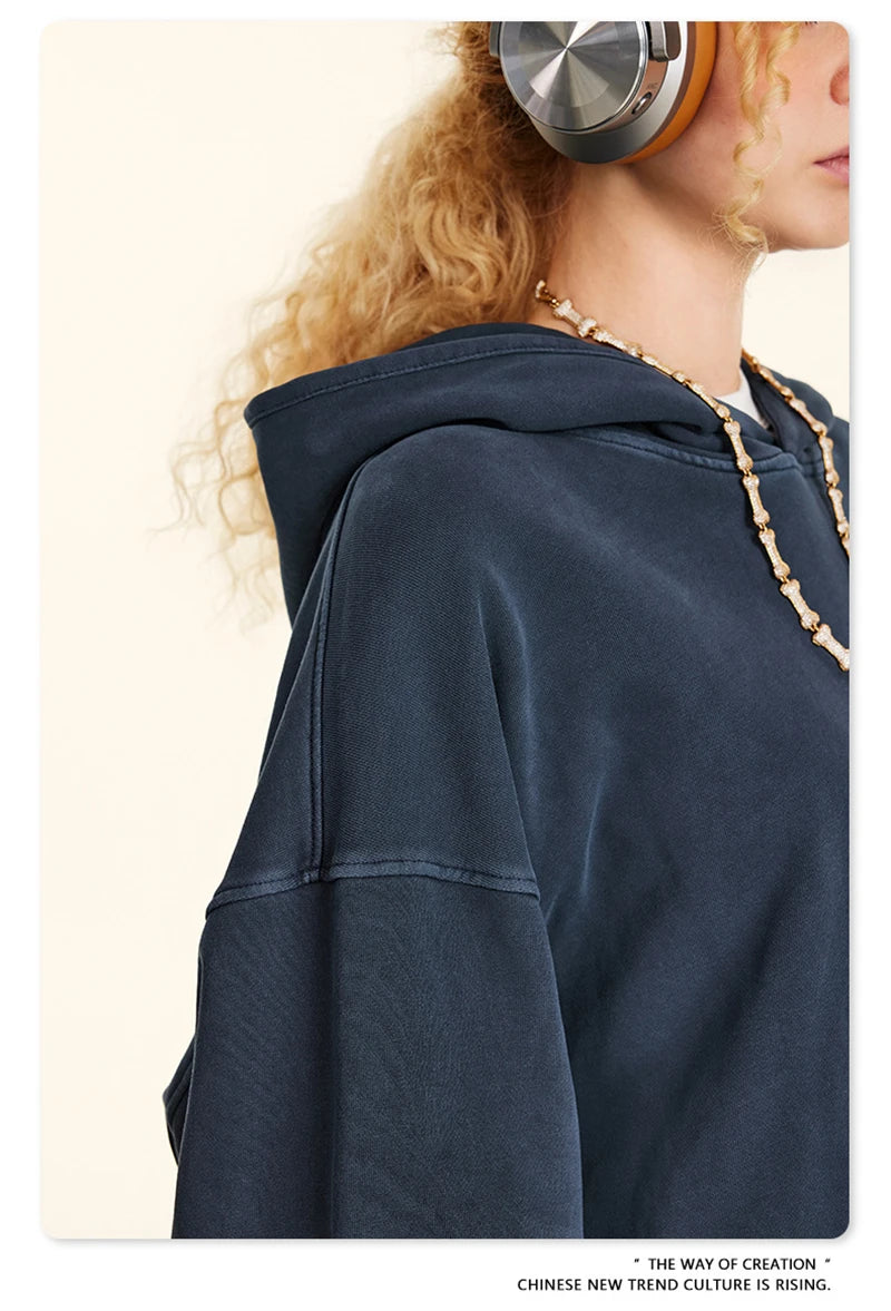 ZODF Retro Autumn Winter Washed Cotton Hoodies Unisex Loose 380gsm Knitted Sport Hooded Pullovers Brand Clothes HY0884