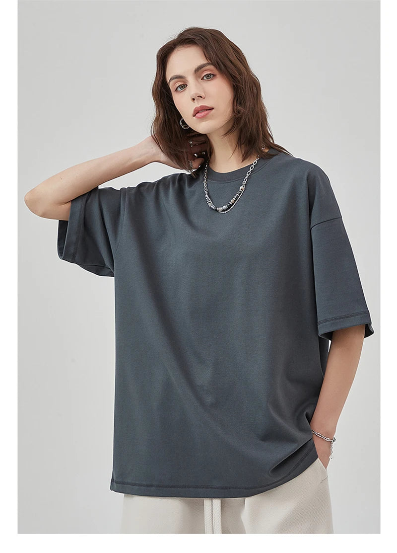 ZODF New 2025 Heavy Weight Summer Solid T Shirts For Men Unisex High Street Oversized 385gsm Cotton T-Shirt Streetwears HY0497