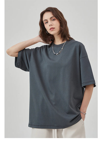 ZODF New 2025 Heavy Weight Summer Solid T Shirts For Men Unisex High Street Oversized 385gsm Cotton T-Shirt Streetwears HY0497