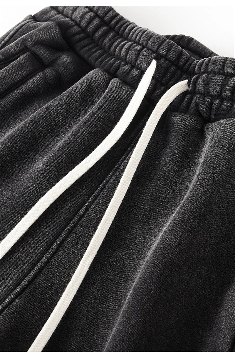 ZODF Vintage Men 360gsm Thick Fleece Sweatpants Women Unisex Loose Washed Distressed Warm Joggers Pants For Winter HY0749