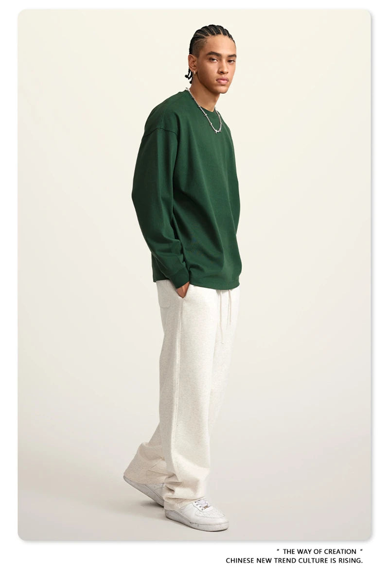 ZODF Autumn Winter 425gsm Long Sleeve T-Shirt American Retro Unisex Loose Heavyweight Basic Cotton T Shirts TEE HY0676