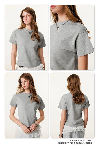 ZODF Women 2025 Summer 255gsm Cotton T-Shirts Hotsweet Girls Casual Solid Comfortable Sport T Shirt Brand Tops HY0978