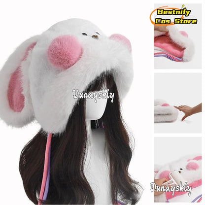 Bestnify Cos Fluffy Blusher Rabbit Plush Hat 54-58CM Polyester