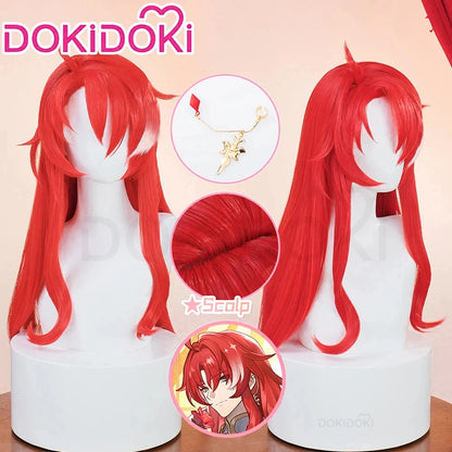 IN STOCK Argenti Wig Cosplay Game Honkai: Star Rail Cosplay DokiDoki Argenti Cosplay Ear Clip Men Red Long Hair Free Wig Cap