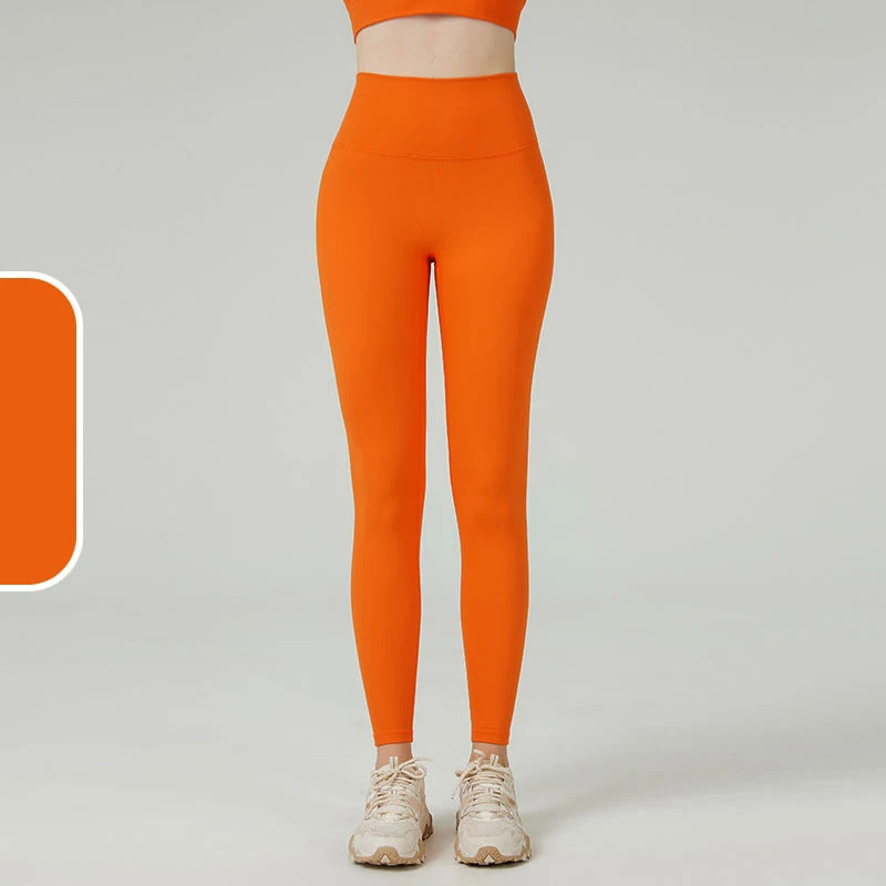 The Codex Seamless Yoga Leggings for Women – Athletic Gym Workout Fitness Pants Tights - Light Orange / XL
