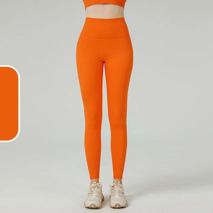 The Codex Seamless Yoga Leggings for Women – Athletic Gym Workout Fitness Pants Tights - Light Orange / XL