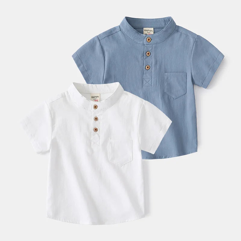 Soft Boys Shirts Summer Cotton Shirt 2 to 3 4 5 6 7 Years Kids Shirts Basic White Shirt Blue Casual Shirts Children's Clothing