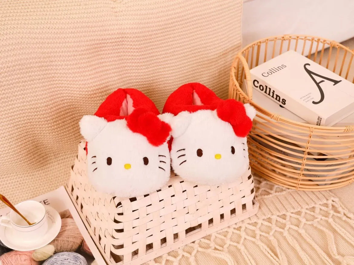 New Sanrio Kuromi Melody Hellokitty Bag Root Cotton Slippers Winter Indoor Warm Cotton Shoes Adult Plush Cotton Slippers