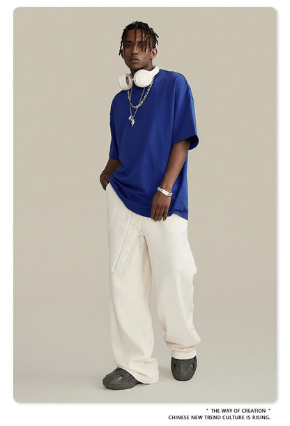 ZODF Trendy Summer 260gsm Cotton Oversized T Shirts For Men Unisex Male Kanye West High Street Solid Tees Brand Tops HY0122