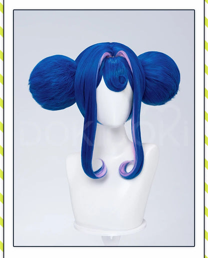 IN STOCK Guinevere Olivia Wig Anime Cosplay DokiDoki Blue Hair Knights Cosplay Double Buns Hight Heat Resistant Free Wig Cap