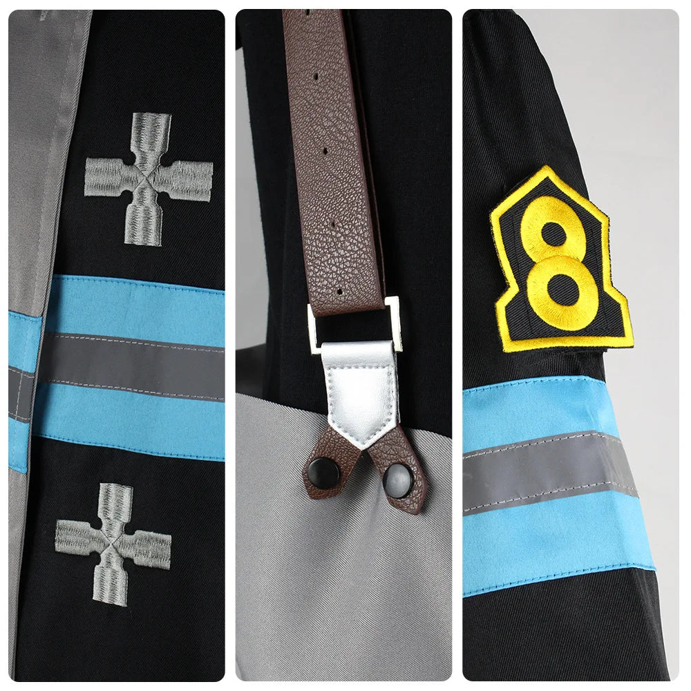 Arthur Boyle Cosplay Costume Wig Black Blue Uniform Anime Fire Force Protective Outer Jacket Halloween Party Women Men Carnival
