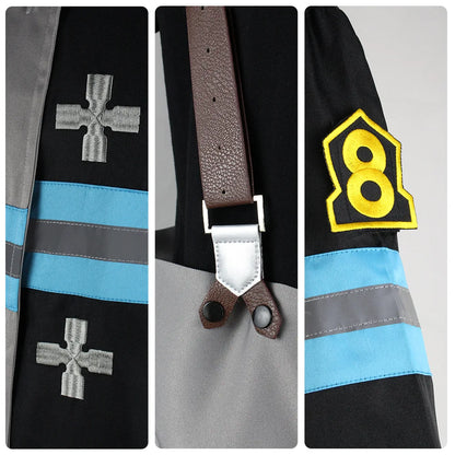 Arthur Boyle Cosplay Costume Wig Black Blue Uniform Anime Fire Force Protective Outer Jacket Halloween Party Women Men Carnival
