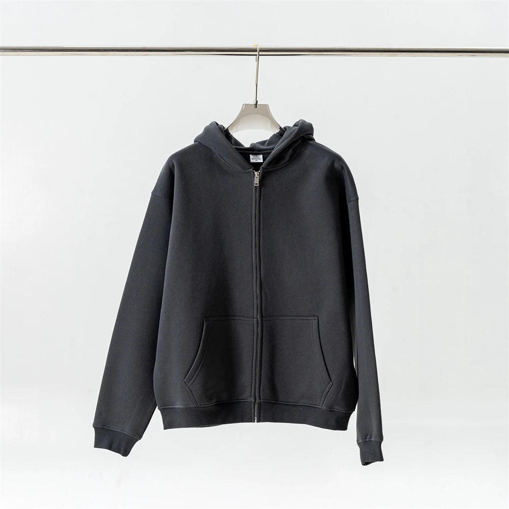 ZODF Fashion Winter Men Warm Zipper Fleece Hoodies Unisex Loose Basic 345gsm Knitted Hooded Hoodie Coats HY0904