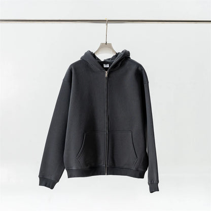 ZODF Fashion Winter Men Warm Zipper Fleece Hoodies Unisex Loose Basic 345gsm Knitted Hooded Hoodie Coats HY0904