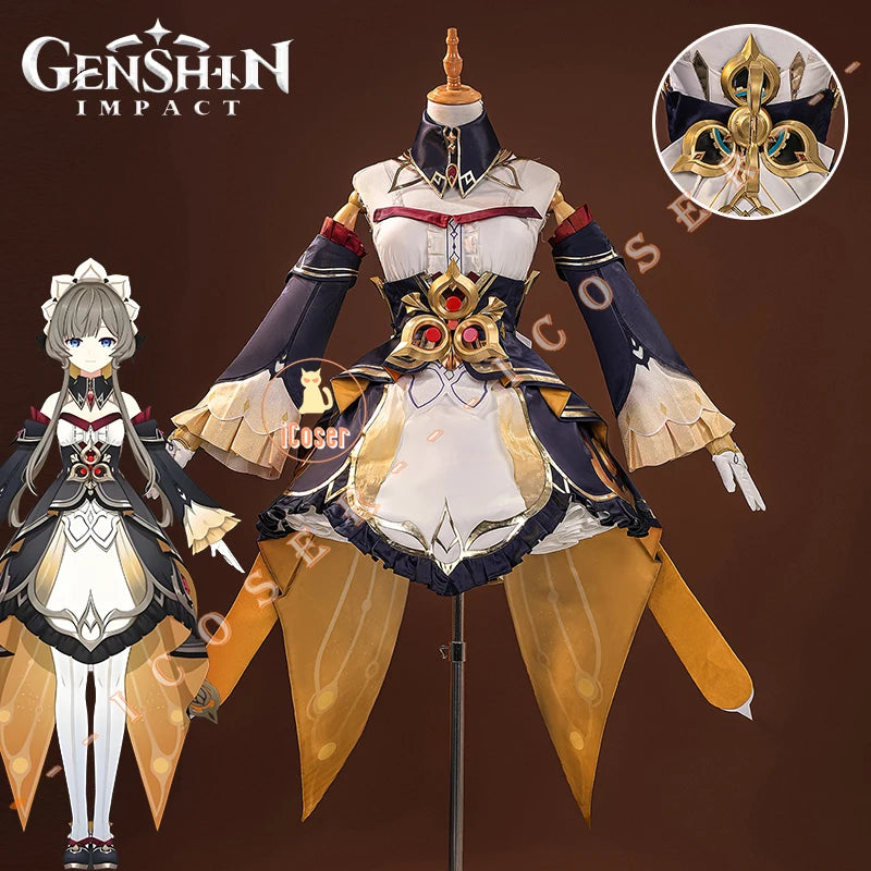 Genshin Impact Sandrone Cosplay Costume Wig Marionette Dress Uniform Eleven Fatui Harbingers Halloween Women Girls Carnival Prop