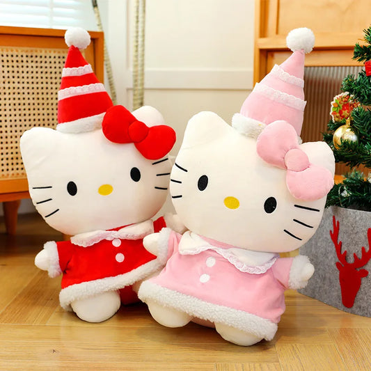 New Sanrio Hallo Kitty Plush Toy Doll Pillow Christmas Kt Cat Plush Toy Cute Hat Kitty Doll Katie Cat Pillow Girl Holiday Gifts
