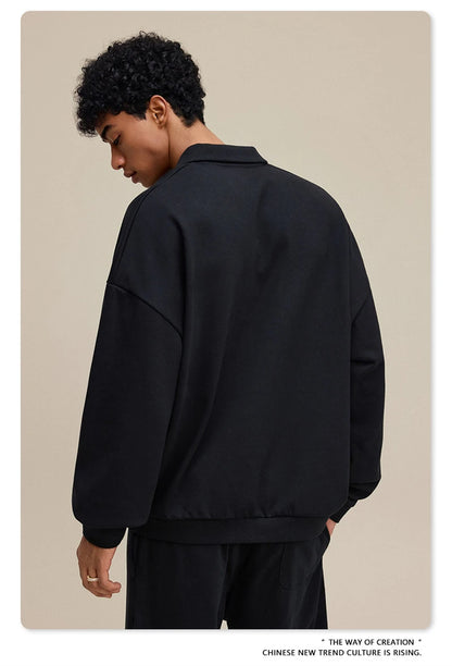 ZODF Casual 2025 Autumn 445gsm Sweatshirt For Man Unisex Turn Down Collar Solid Fleece Pullovers Winter Coats HY1111