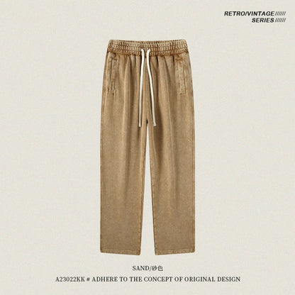 ZODF Retro Autumn Winter 420gsm Batik Washed 100% Cotton Loose Straight Pants for Men Unisex Streetwear HY0937 - Sand
