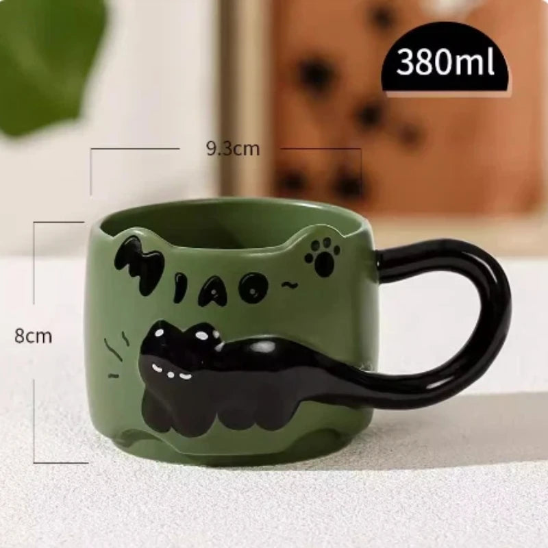 Cat Stacking Mug Creative Cute Cartoon Cat Ceramic Coffee Cup Fun Cat Tail Integrated Handle Cup Couple Water Cup Birthday Gift