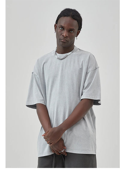 ZODF New Spring Summer Washed Cotton Solid T Shirts For Men Unisex High Street Loose Edge Oversized Noshrink T-Shirt Tee HY0465