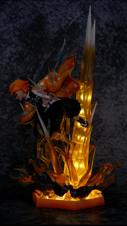 Demon Slayer Anime Agatsuma Zenitsu Figure Akaza Hakuji Figurine With Light Gk Statue Model Collection Room Decora Desk Toy Gift