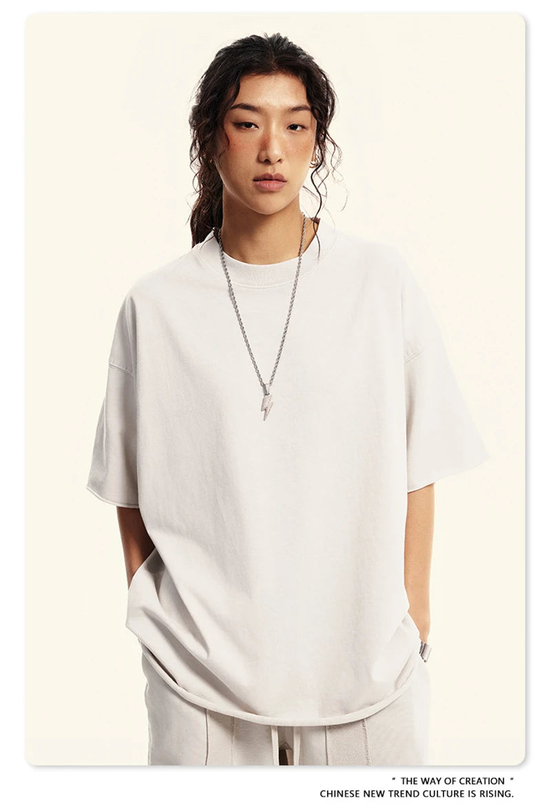 ZODF Retro 2024 Summer Men Washed Cotton T-Shirts  Unisex Women 310gsm Distressed Hem Loose Edge T Shirt Brand Tees HY0808