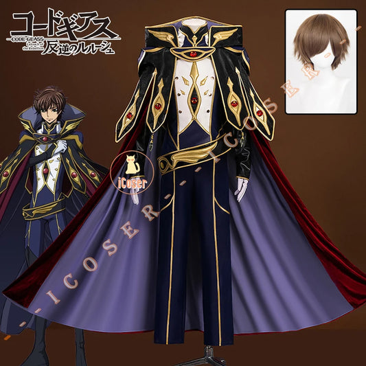 Anime Code Geass Suzaku Kururugi Cosplay Costume Wig Knight of Zero Uniform Long Cloak Halloween Party Women Men Props iCoser