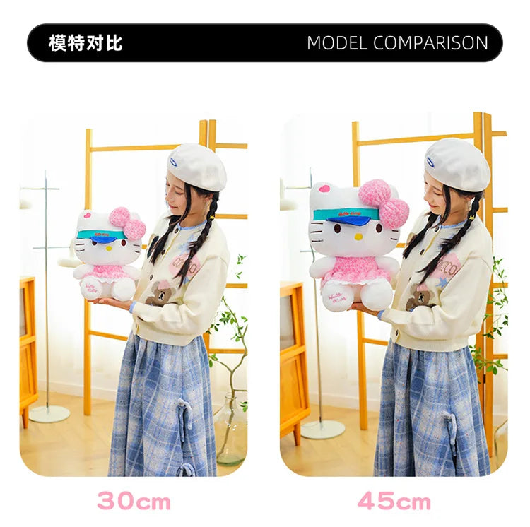 New Sanrio Plush Leopard Print Baseball Cap KT Cat Hello Kitty Stuffed Animal Kitten Pillow Doll for Kids Birthday Xmas Gift For