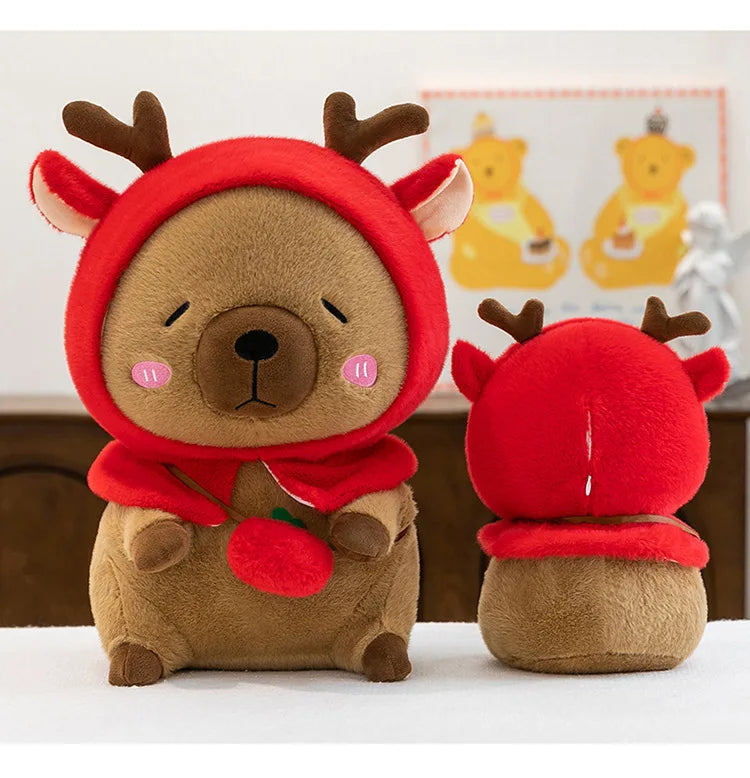 Plush Reindeer Capybara Transforming Stuffed Animal Cute Deer Cavy Doll for Kids Birthday Xmas Gift Soft Toy Bear