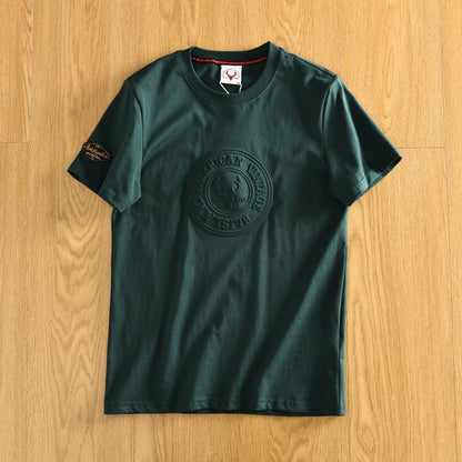 Summer New American Retro Short-sleeved O-neck 3D Printed T-shirt Men's Fashion Simple 100% Cotton Washed Casual Sport Tops