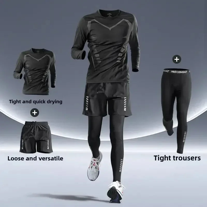 Men’s Fitness Running Set Tight-Fit Quick-Dry Sportswear for Autumn Night Runs Training and Cycling Gear - Beige / 2XL
