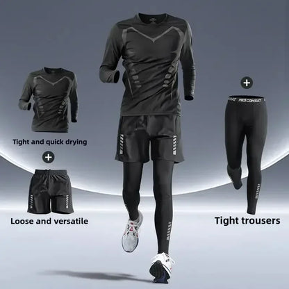 Men’s Fitness Running Set Tight-Fit Quick-Dry Sportswear for Autumn Night Runs Training and Cycling Gear - Beige / 2XL