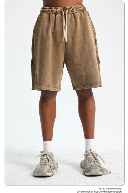 ZODF Retro Men Heavy-Weight Washed 430gsm Shorts Unisex High Street Patchwork Summer Distressed Cotton Shorts HY1035