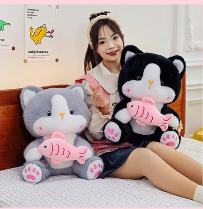 45cm Kawaii Stuffed Toys Lace Scarf Cat Plush Doll Fluffy Soft Cat Baby Doll Cute Cartoon Cat Stuffed Toy Home Decor Kid Gifts