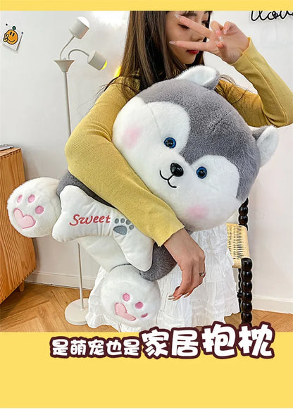 New 35-55cm Cute Husky Bone Hugging Cloth Doll Dog Plush Toy Erha Doll Giving Children Birthday Gift Pillow Indoor Decorations