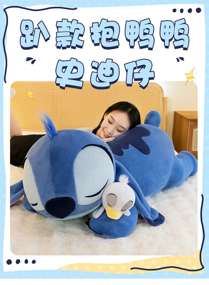 120cm Large Big Size Disney Stitch Holding Duck Anime Plush Stuffed Doll Room Plushies Pillow Ornaments Children's Holiday Gifts