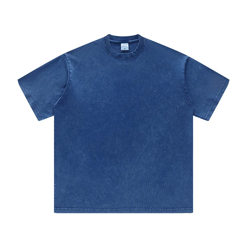 ZODF Men's Summer Batik Washed 250gsm T Shirts Retro Vintage Unisex Basic Loose Solid Cotton T-Shirt Brand Tops 2024 New HY0753