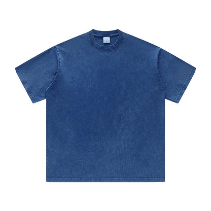 ZODF Men's Summer Batik Washed 250gsm T Shirts Retro Vintage Unisex Basic Loose Solid Cotton T-Shirt Brand Tops 2024 New HY0753