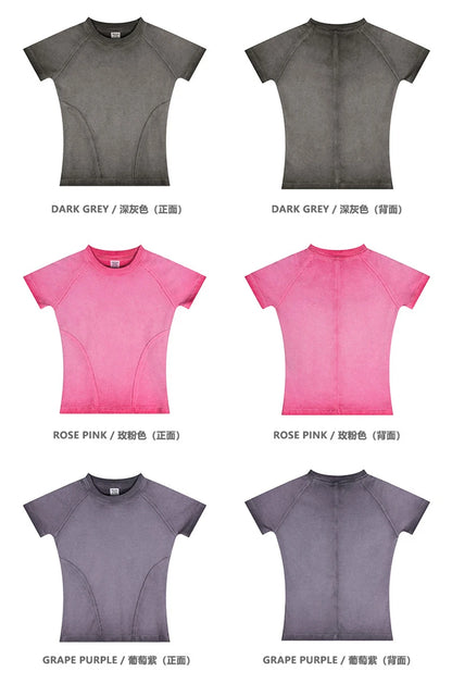 ZODF 2024 Summer Hotweet Washed T Shirt For Women Girls Gradient Raglan Sleeve Comfortable Short Tees Brand Tees HY0826