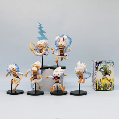 6PCS/Set One Piece Anime Figure Q Version GEAR5 Sun God Nika Luffy Action Figures Room Decoration PVC Collection Model Doll Toys