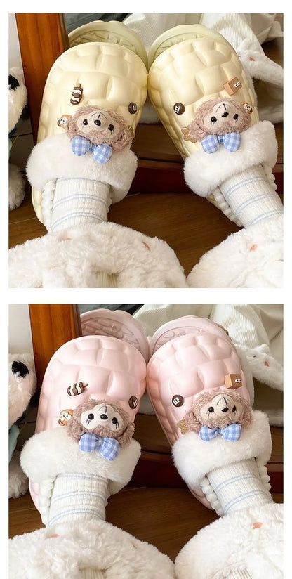 Disney Shelliemay Detachable Cotton Shoes Eva Thick Bottom With Velvet For Outer Wear, Warm And Waterproof Adult Cotton Dragging