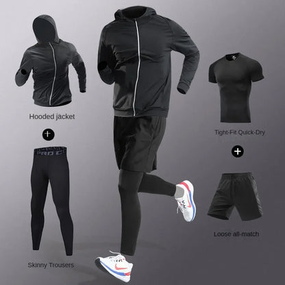 3-7pcs Men’s Ice Fiber Quick-Dry Running Fitness Tracksuit Full Set for Marathon Training Cycling Jogging Gym