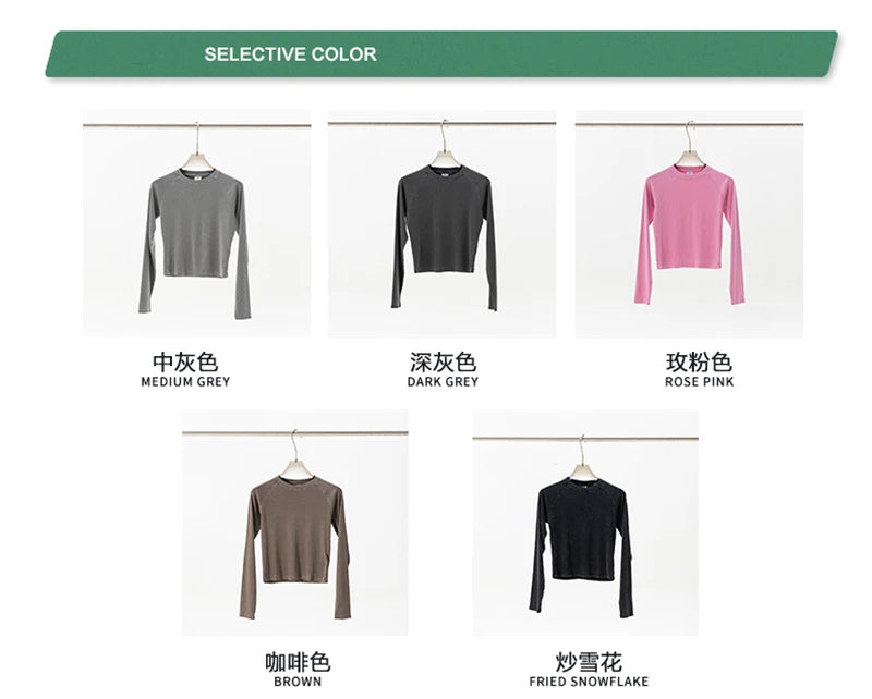 ZODF Sexy Autumn Washed 275gsm Full Sleeve T Shirt For Women Ladies Girls Slim Fit Distressed T-Shirts Tops HY1145