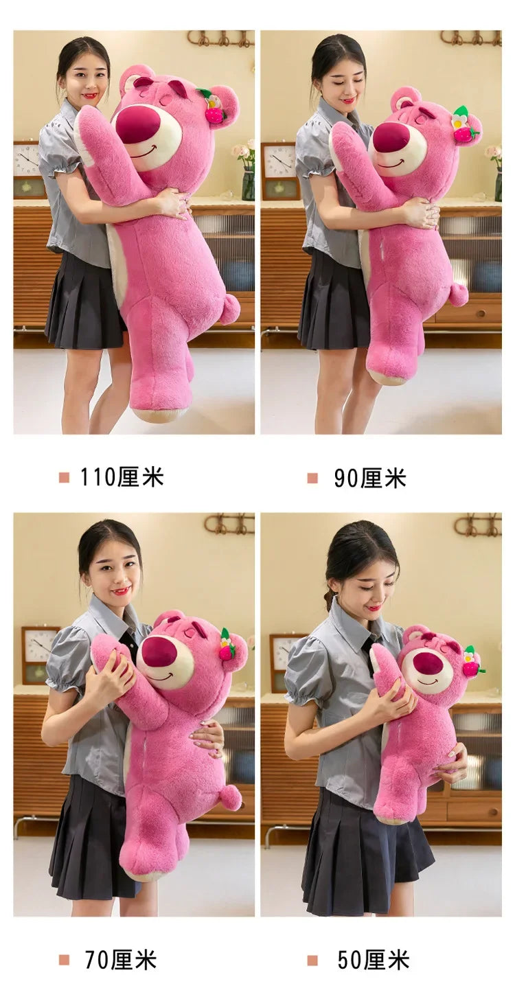 90cm Anime Toy Story Lots-o-Huggin Bear Plush Toy Kawaii Lying Sleeping Lotso Bear Plush Soft Stuffed Doll Pillow Birthday Gift