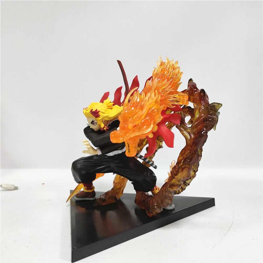 Demon Slayer Rengoku Kyoujurou Anime Figures Fire Led Scene DIY PVC Action Figure Toys Kimetsu no Yaiba Figurine Kids Doll 14cm